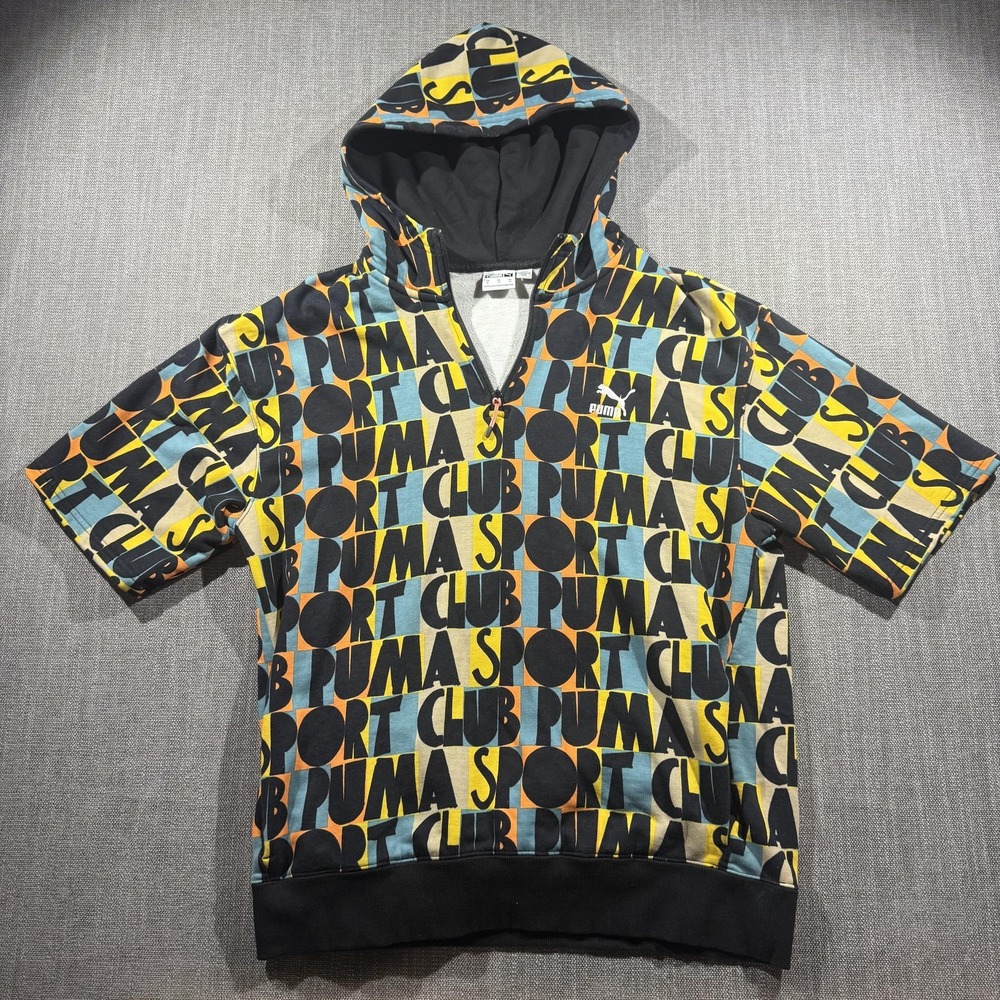 Puma Hoodie Mens Medium Multicolor Short Sleeve 1/4 Zip Pullover‎ Sport Club